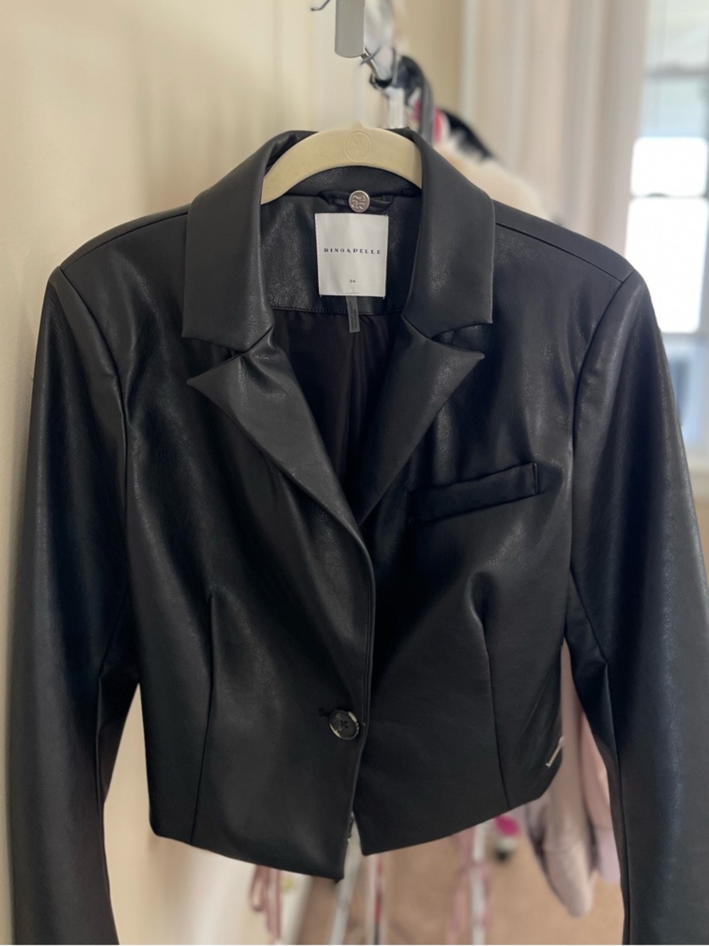 Rino & Pelle- Black Faux Leather Cropped Blazer